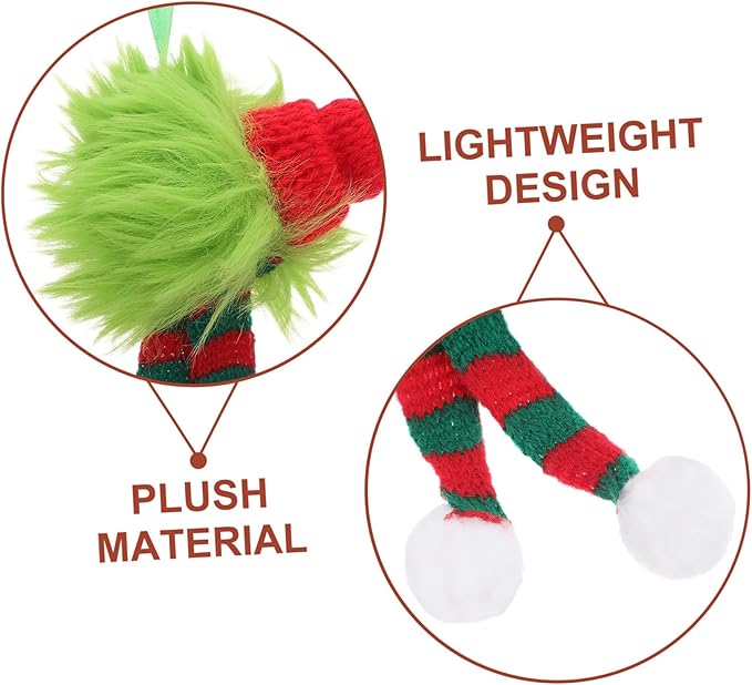 6pcs Christmas Tree Hanging Ornaments with Santa Hat and Striped Scarf Fuzzy Plush Pom Pom Balls Lightweight Holiday Decorations for Indoor and Outdoor Festive Party