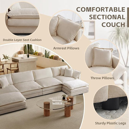 SoarFlash Chenille Sectional Sofa, Comfy L/U Shaped Modular Coush Sofa with Ottoman, Modern 4 Seat Couch Deep Seat Sofa Set for Living Room,Light Coffee