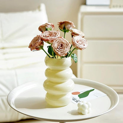 BLOFLO Colored Glass Hydroponic Flower Vase - 7-Inch Milky Yellow Geometric Glass Vase for Modern Home Decor and Office