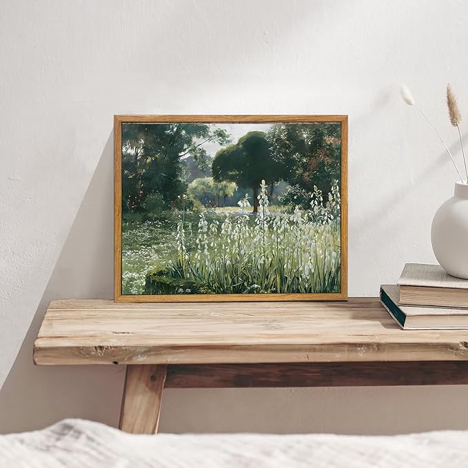 KBKBART Framed Wall Art Vintage Decor, Vintage Meadow with Flowers Oil Painting, Classical Canvas Artwork Wall Decor, Scenery Wall Art Prints for Bedroom Living Room, Bathroom Wall Decor, Gallery, Gifts for Friends or Family (8"x10")