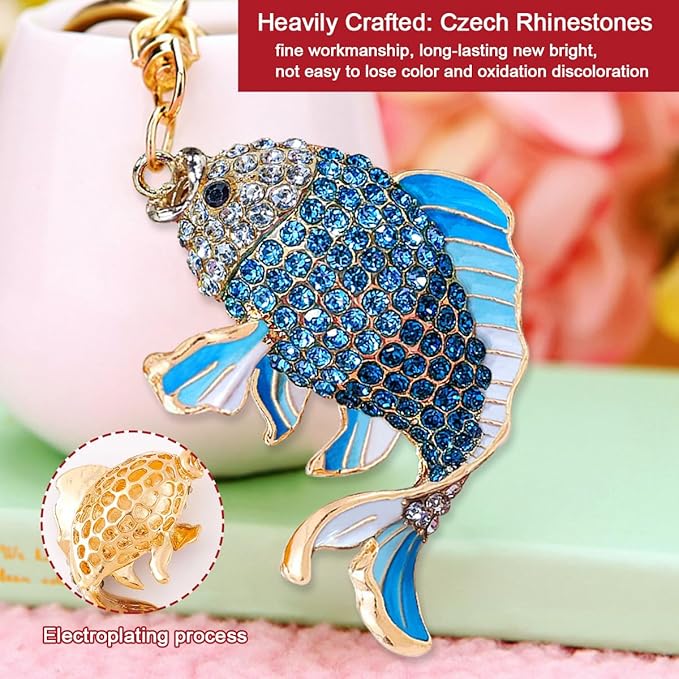 Fish Ornament, Fishing Ornaments for Christmas Tree - Christmas Ornaments for Men, Kids - Unique Beautiful Goldfish with Rhinestone, Gifts for Fisherman