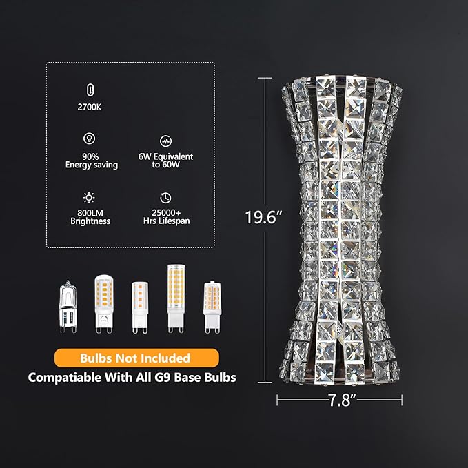 Crystal Wall Sconces,Modern Wall Light Fixtures,Luxury Indoor Chrome Wall Lamp for Living Room Bedroom Bathroom Hallway Doorway Stairway,Bedside,Tricolor Vanity Lighting Fixture