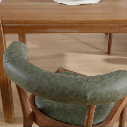 Wood Dining Chairs Set of 4, Mid Century Modern Living Room Chairs with Unique Curved Open Back Comfy Upholstered Side Chair for Kitchen/Restaurant/Reception, Faux Leather Green