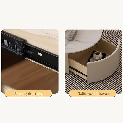31.5'' Round Coffee Table, Modern Nesting Coffee Table with Storage Drawer, White Sintered Stone Coffee Table Wood Coffee Table for Living Room, Office