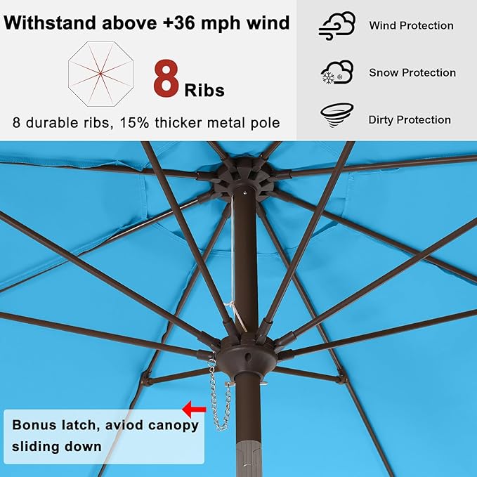 ABCCANOPY 9ft Scalloped Patio Umbrella, Outdoor Table Umbrella with Tilt and Crank, Fiberglass Ribs Deck Umbrella for Patio, Pool, Garden, Picnic (Turquoise)