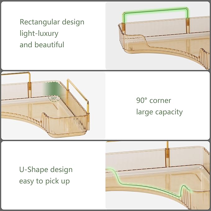 Corner Bathroom Counter Organizer Bathroom Countertop Shelf Makeup Organizer for Vanity Perfume Corner Storage (2 Tiers, Gold)