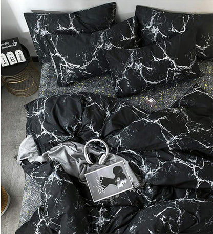 CLOTHKNOW Black Grey White King Size Comforter Set Marble Bedding Comforter Sets All Season Black Comforter Abstract Comforter with 2 x Pillow Cases