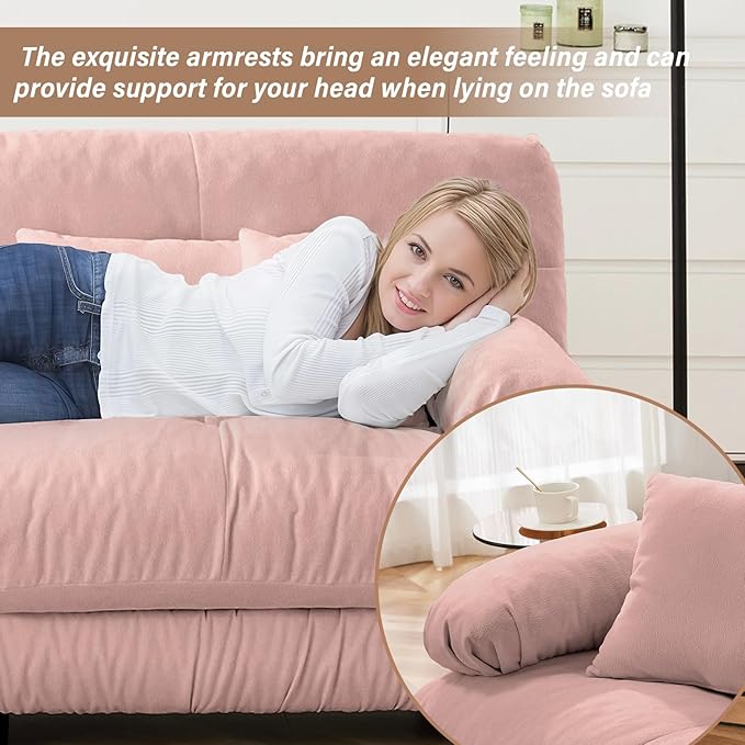 SoarFlash Modern Living Room Velvet Recliner Sofa, Loveseat Sofa for Apartment, Solid Wood Frame, Easy to Install (94.4 inch,Pink)