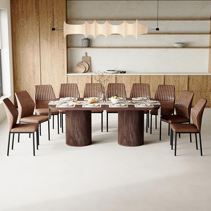 79" Dining Table Set for 10,Large Rectangular Kitchen Table Set for 10 with Cushioned Chairs,Modern Mid-Century Wood Dining Room Table Set for 10,Ideal for Dining & Gatherings (Walnut)
