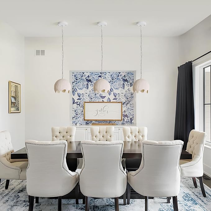 Wabi Sabi Pendant Lights, 7.5in White Modern Pendant Light Resin Hanging Lamp Kitchen Island Lighting Modern Japandi Chandelier for Dining Room Bedroom Hallway Restaurant Foyer