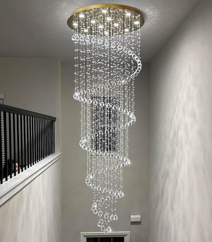 118 Inches Crystal Glam Chandelier Long Light Chandeliers with Dimmable Light Bulbs Gold High Ceiling Pendants Light Fixtures for Foyer Entryway Living Room Stair
