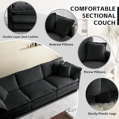 SoarFlash Chenille Sectional Sofa, Comfy Modular Loveseat Sofa, Modern 3-Seat Couch Deep Seat Sofa Set for Living Room,Grey