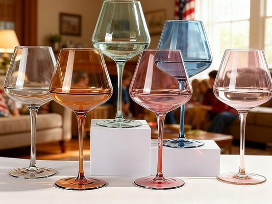 Physkoa Colored Burgendy Wine Glasses Set 6-18oz HandBlown Colorful Wine Glass With Long Stem,Multi Color Mothers Day Wine Glasses Gift for Women Mom