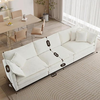 SoarFlash Chenille Sectional Sofa, Comfy Modular Loveseat Sofa, Modern 3-Seat Couch Deep Seat Sofa Set for Living Room,White