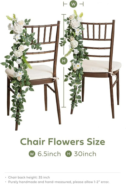 Ling's Moment 10pcs Wedding Chair Decorations Aisle Floral Swag Artificial Pew Flowers Hanging Garland White & Sage Green For Ceremony Reception Church Rose Floral Faux Arrangement Party Outdoor Decor