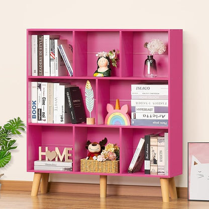 LEYAOYAO Bookshelf,3 Tier Book Shelf with Legs,Pink Modern Bookshelf,Large Freestanding Open Modern Bookshelves,Display Bookcases Decor Furniture for Nursery