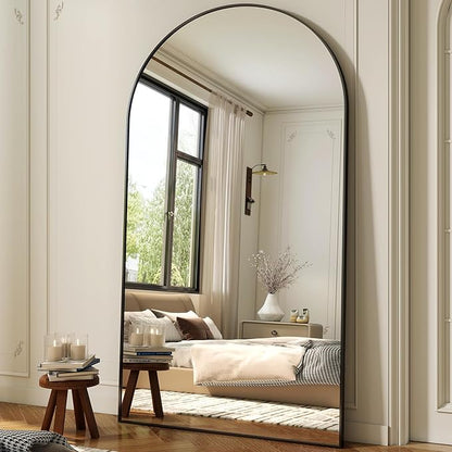 86"x40" Arched Full Length Mirror Floor Mirrors with Aluminum Alloy Frame Free-Standing Wall Mounted Floor Mirrors or Large Dressing Mirror, Black Mirror Full Length