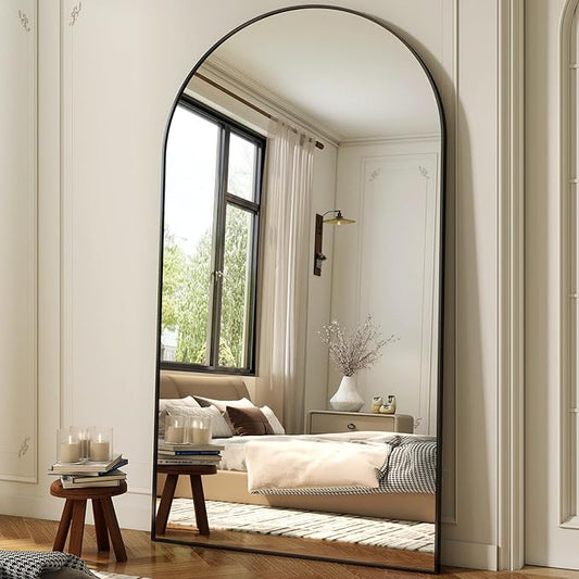 86"x40" Arched Full Length Mirror Floor Mirrors with Aluminum Alloy Frame Free-Standing Wall Mounted Floor Mirrors or Large Dressing Mirror, Black Mirror Full Length