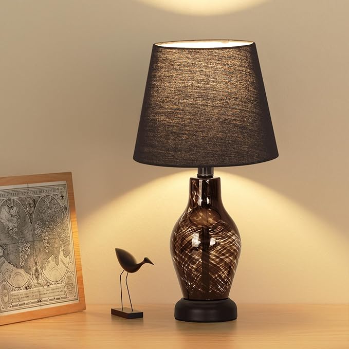 ONEWISH Table Lamp, 14 inch Glass Lamp for Living Room, Wine Bottle Shape Body, Bulb Included, Warm Ambient Lighting, Gift for Christmas New Year, Black