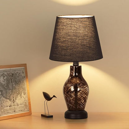 ONEWISH Table Lamp, 14 inch Glass Lamp for Living Room, Wine Bottle Shape Body, Bulb Included, Warm Ambient Lighting, Gift for Christmas New Year, Black