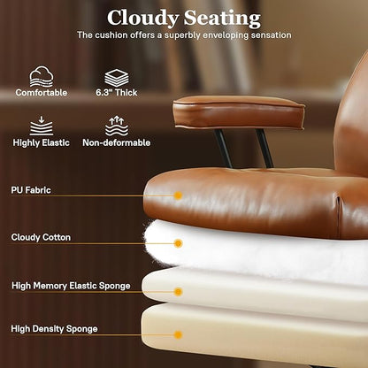 Mid Century Modren Big and Tall Office Chair,Large Ergonomic Executive Chair for Heavy Duty People, Desk Task Chair with Wheels, Faux Lether Fabric Wide Chair for Home Sturdy,Brown(PU)