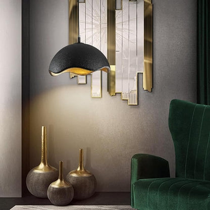 JAYMP 40cm Modern Pendant Light for Dining Room Kitchen Island Hanging Lamp E26 Base Japanese Wabi-Sabi Style Bird Nest Shape Lighting Fixture,1 Pack(Black and Gold,D Shape, 40cm/15.7inch)