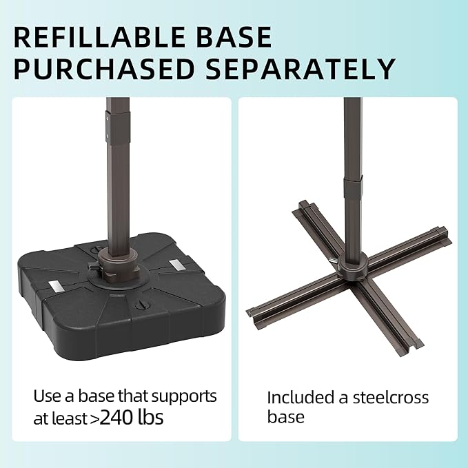 10x13FT Cantilever Outdoor Patio Umbrellas, Double Top Large Rectangle Umbrella, Heavy Duty 360° Rotation Offset Outdoor Sun Shade Umbrella for Garden Deck Pool Backyard, Turquoise