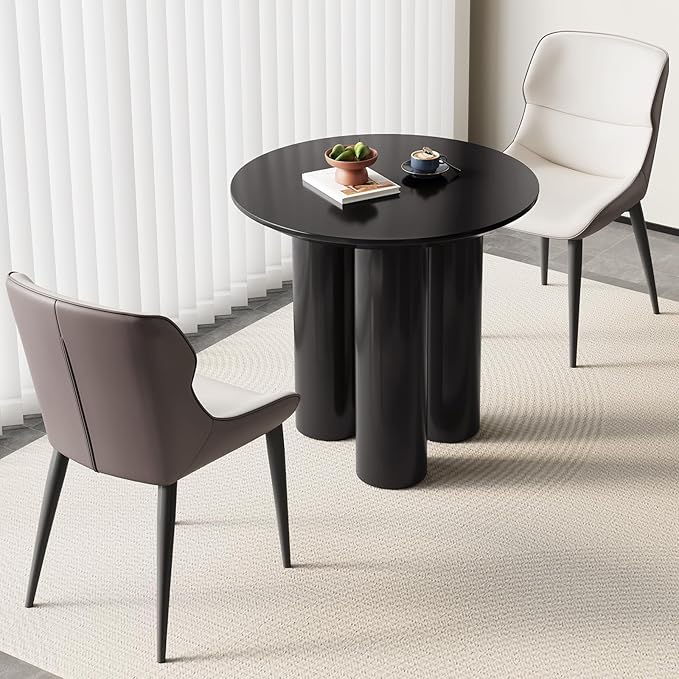 30in Black Round Dining Table with 2 Chairs, Coffee Table Set for 1-4 People, Leisure Side Table for Balcony Table for Lunch Time,Small Desk