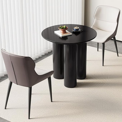 30in Black Round Dining Table with 2 Chairs, Coffee Table Set for 1-4 People, Leisure Side Table for Balcony Table for Lunch Time,Small Desk
