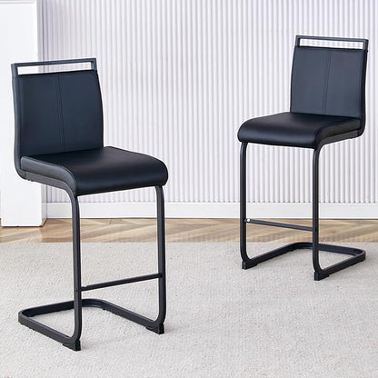 Bar Stools Set of 6,25" Counter Height Bar Stools with Footrest,Black Faux Leather Kitchen Stools with Black Painted Metal Leg,Counter Height Stools Ideal for Island Pub Kitchen Counter Dining Chair