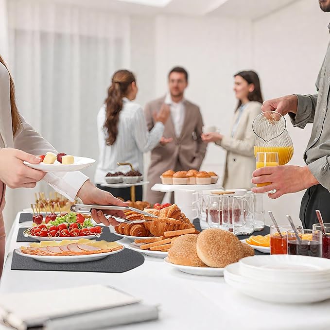 Homaxy Round Table Placemats Set of 6, Washable Wedge Shaped Faux Leather Table Mats, Wipeable Kitchen Dinner Place Mats for Indoor Outdoor, Dark Grey