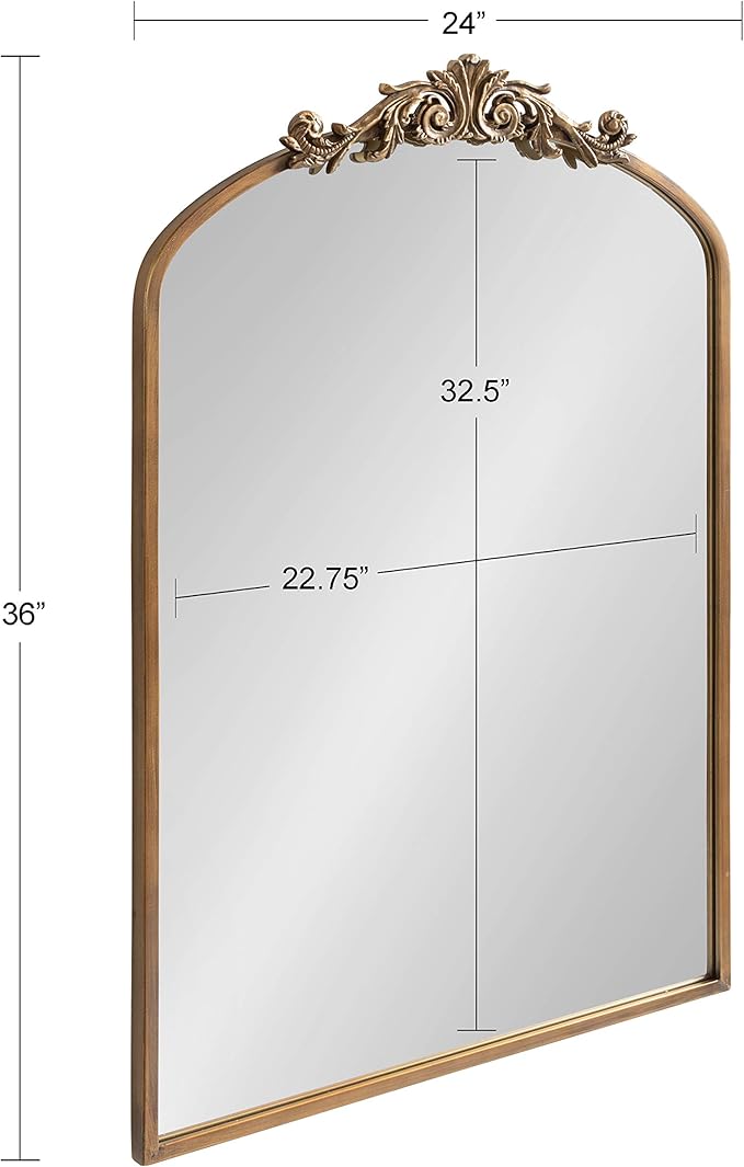 Kate and Laurel Arendahl Traditional Arch Mirror, 24 x 36, Antique Gold, Baroque Inspired Wall Decor