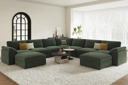 EASE MOOSE Oversized Modular Sectional Sofa with Ottoman, Modern Luxury Wide Deep Modular Couch, U Shaped Couch for Big Spaces Living Room,Green