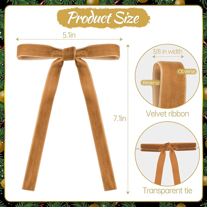 AYGXU 30pcs Velvet Bows for Christmas Tree Decorations,Twist tie Bows,Vintage Christmas Bow Decor,premade Bow for Gift Wrapping,Table,Garland,Fireplace Decor.Khaki(5/8" W,5.1 * 7in)