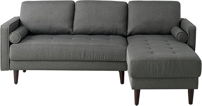 Studio Living® Lexington 83.1" Sofa Chaise, Mid-Century Modern, Pocket Coil Comfort, Reversable Chaise, Easy Assembly, Woven Fabric, Heather Grey