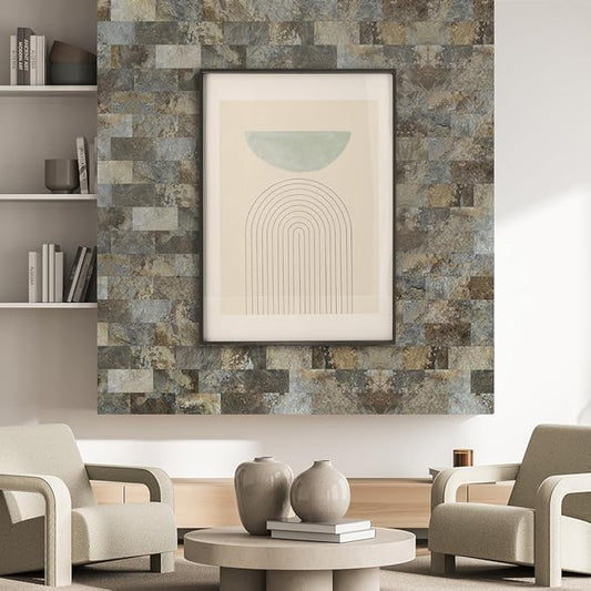 AULIGET 3" x 6" Subway Tile Peel and Stick Backsplash, Thick PVC Stick on Wall Tiles (4, Beige & Brown Slate)