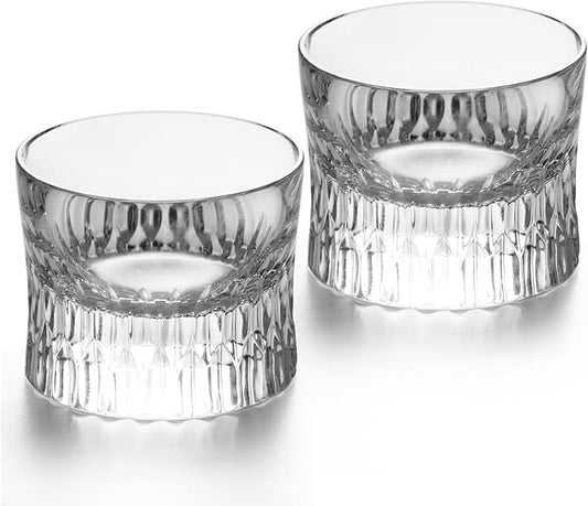 KAMMAK Crystal Whiskey Glasses Set of 2, Old Fashioned Glasses Stemless, 4.66oz Hand Blown White Cocktail Glasses, Engagement Gifts for Couples, Women, Men