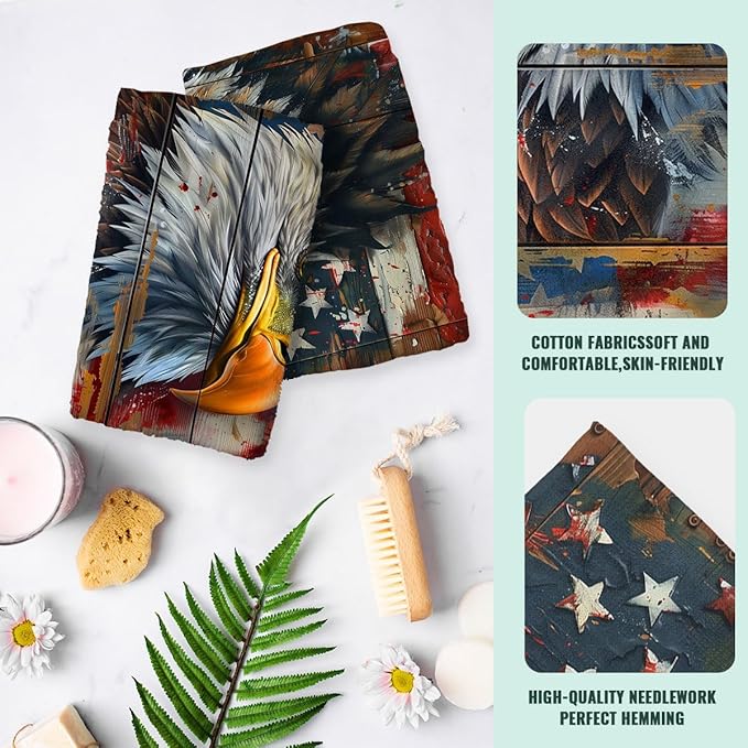 American Flag Kitchen Towels Vintage Bald Eagle USA Flag