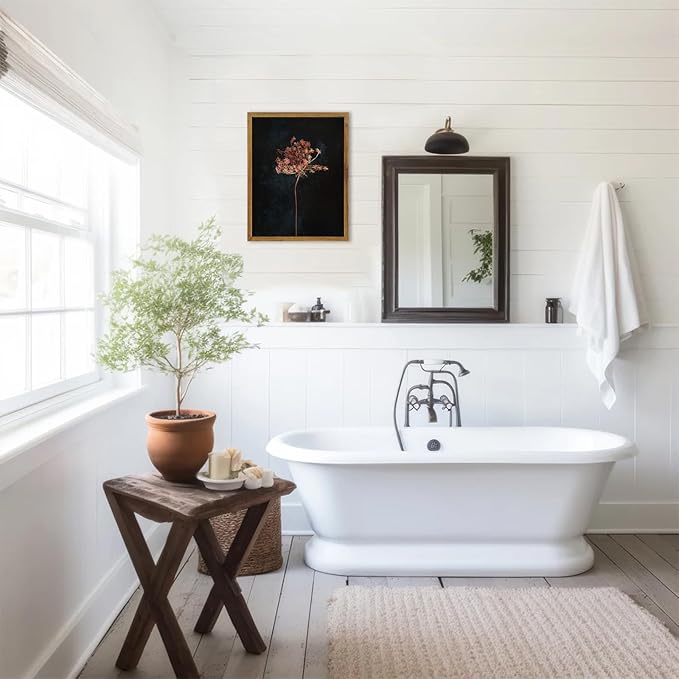 KBKBART Framed Vintage Wall Art Prints, Retro Moody Floral Botanical Canvas Painting Farmhouse Decor, Black Dark Classical Flower Framed Canvas Wall Art for Bathroom, Bedroom, Living Room, Gallery,