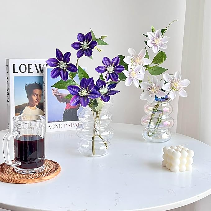 BLOFLO Transparent Glass Hydroponic Flower Vase, 7-Inch Iridescent Clear Glass Vase, Four-Layer Geometric Glass Floral Vase for Home Décor, Modern Bubble Glass Vase for Home Office Wedding Table