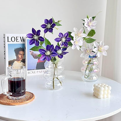 BLOFLO Transparent Glass Hydroponic Flower Vase, 7-Inch Iridescent Clear Glass Vase, Four-Layer Geometric Glass Floral Vase for Home Décor, Modern Bubble Glass Vase for Home Office Wedding Table