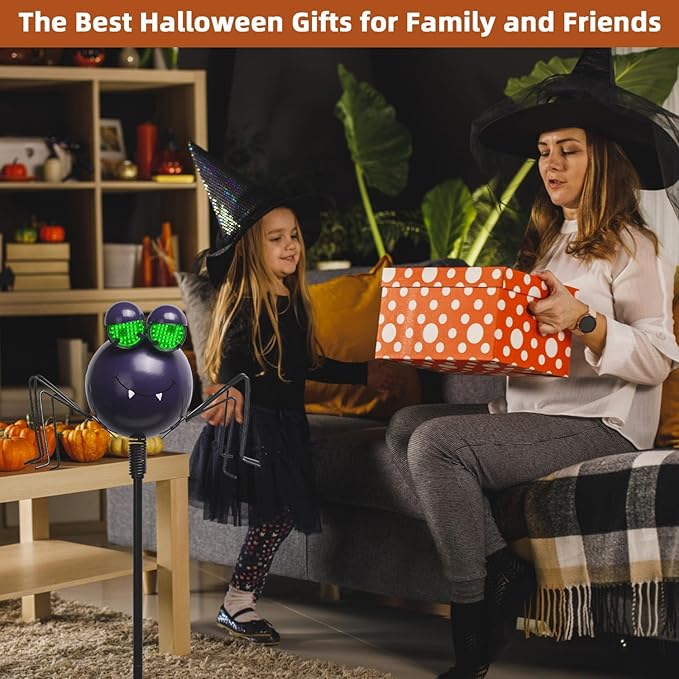 Spider Solar Halloween Decorations with Moving LED Eyes, 38.2in Halloween Garden Stakes Eyeball Lights for Yard, Lawn, Patio, Outdoor Decor