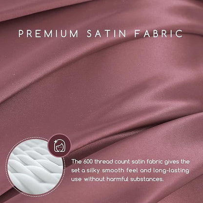 MR&HM Satin Bed Sheets, King Size Sheets Set, 4 Pcs Silky Bedding Set with 15 Inches Deep Pocket for Mattress (King, Rose Taupe)