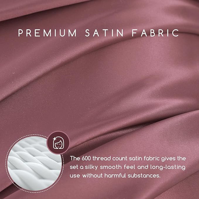 MR&HM Satin Bed Sheets, Twin Size Sheets Set, 3 Pcs Silky Bedding Set with 15 Inches Deep Pocket for Mattress (Twin, Rose Taupe)