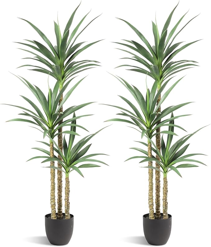 Artificial Tree 5.3Ft Faux Agave Plant with 3 Heads in Plastic Pot Fake Tree for Home Decor Indoor or Outdoor Office Decoration Housewarming Gift