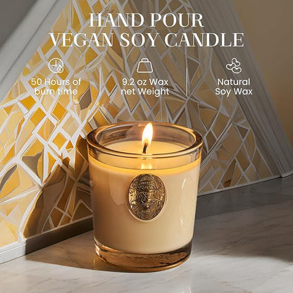 M&SENSE Natural Soy Candle | Cheer Champagne & Gold | 9.2 oz, 50H Burn Time | Luxury Scented Candle for Relaxation, Gifting, Home Décor | Ideal for Bedroom, Office, Party Ambiance