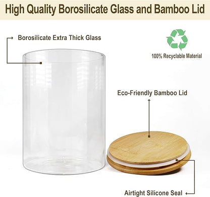 Glass Jars with Bamboo Lids, Glass Food Jars and Canisters Sets, Flour Jar, Large Food Canister with airtight lids, Flour Storage Container, Pantry Jars, 100oz