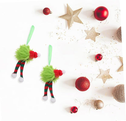 6pcs Christmas Tree Hanging Ornaments with Santa Hat and Striped Scarf Fuzzy Plush Pom Pom Balls Lightweight Holiday Decorations for Indoor and Outdoor Festive Party