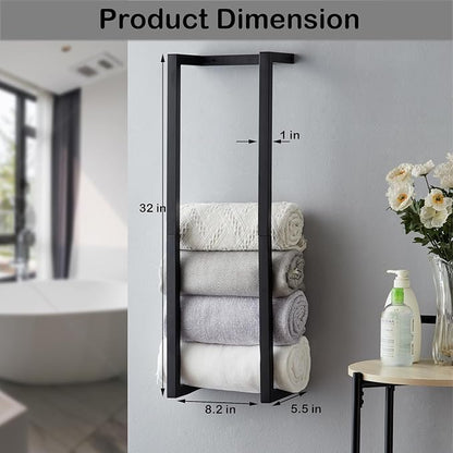 Towel Rack for Rolled Towels, Towel Rack for Bathroom,Wall Mounted Metal Bathroom Organizer, Bath Towel Holder Wall for Modern Small Space Bathroom Towel Storage (Black)