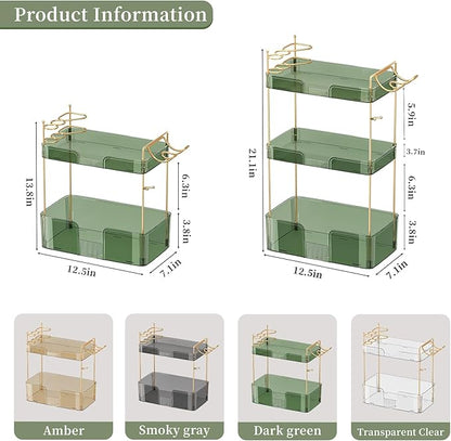 YCIA&DONE Luxury Bathroom Counter Organizer, Large Makeup Organizer Countertop, Shelf Organizer, Vanity Tray, Easily Assemble for Bathroom Organizers and Storage, Undersink, Cabinet, 2 Tiers Green
